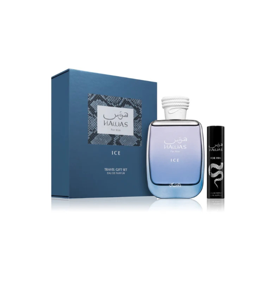 Travel Gift Set Of Rasasi Hawas Ice Eau De Parfum (100+8)ml For Man