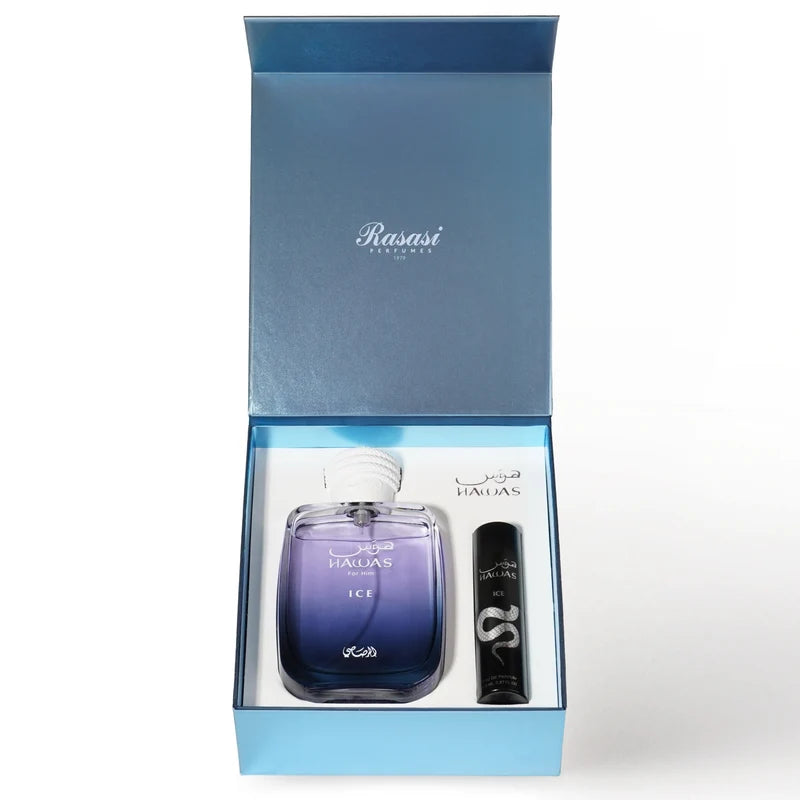Travel Gift Set Of Rasasi Hawas Ice Eau De Parfum (100+8)ml For Man