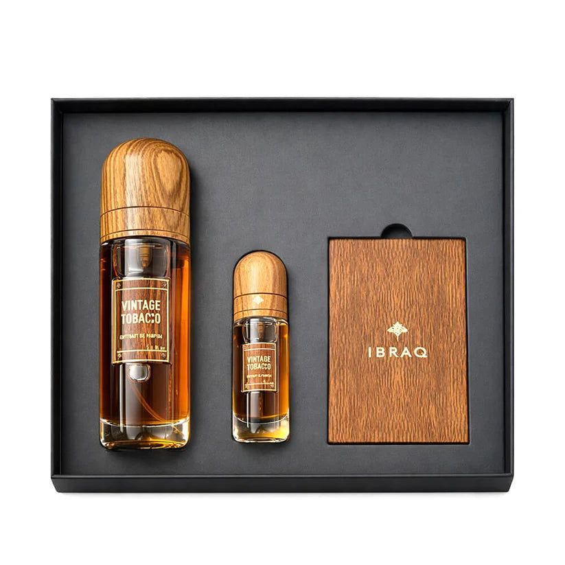 Gift Set Of Ibraheem Al Qurashi Vintage Tobacco Extrait De Parfum 100ml For Man